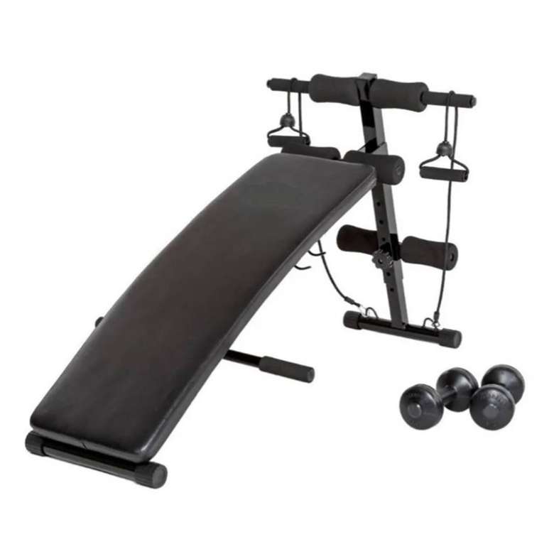 Banca Para Abdominales PRO 2021 Curva Ergonómica + 2 Ligas + 2 pesas. somos RISUTIMPORT