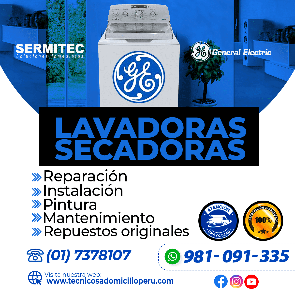 GENERAL ELECTRIC» Reparación de Lavadoras»981091335» MIRAFLORES